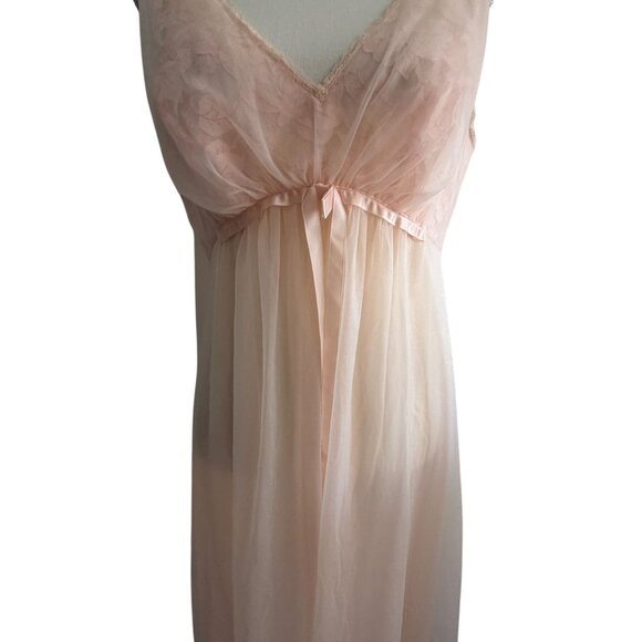 VANITY FAIR Vintage Peach Pink Lace Double Layer Nylon Nightgown Size 36 / US 6 - Picture 16 of 16